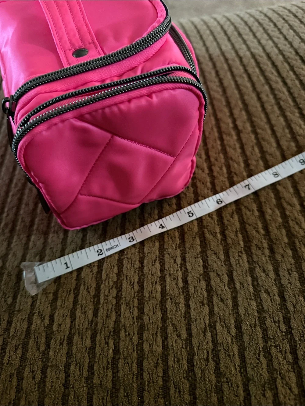 lug Bright Pink Quilted Cosmetic Multiple Zippers